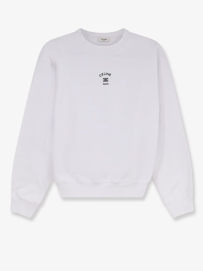 Celine Cotton Sweatshirt With Embroidered Logo On The Front Offwhiteblack