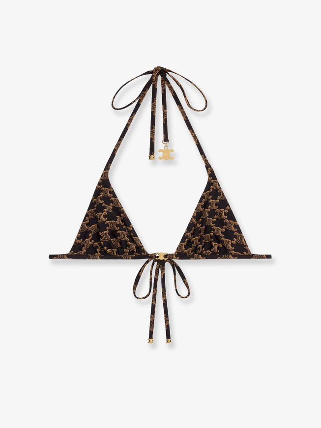 Celine Jersey Bikini Top With Monogram Print Toffeebrown
