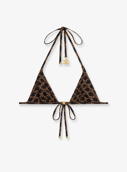 Celine Jersey Bikini Top With Monogram Print