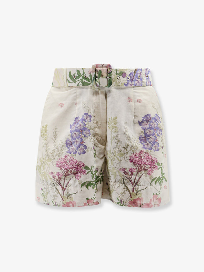 Charo Ruiz Ibiza Pansy Cotton Blend Shorts With All-Over Floral Pattern Creambotanic