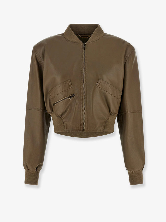 Chloe' Crop Fit Leather Jacket 38 Baobab Brown