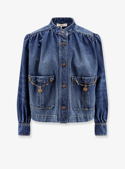 Chloe' Denim Jacket With Metal Details Faded Indigo