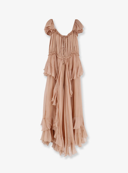 Chloe' Silk Long Dress 38 Biscuit Pink