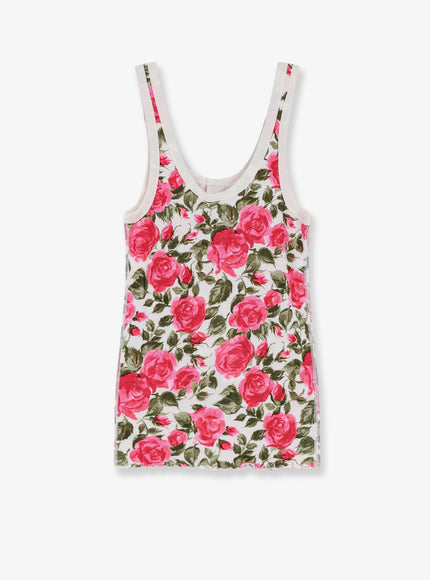 Chloe' Cotton Henley Tank Top With All-Over Floral Pattern
