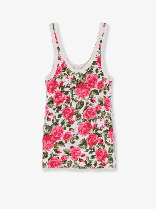 Chloe' Cotton Henley Tank Top With All-Over Floral Pattern