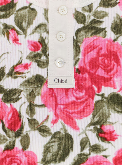 Chloe' Cotton Henley Tank Top With All-Over Floral Pattern
