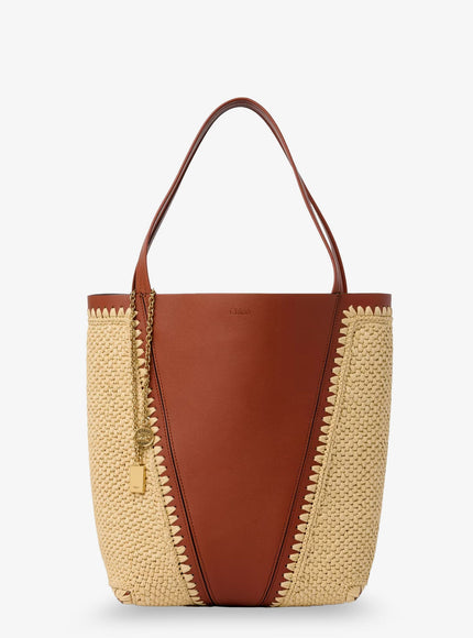 Chloe' Chloé Spin Leather And Raffia Shoulder Bag Uni Claybrown