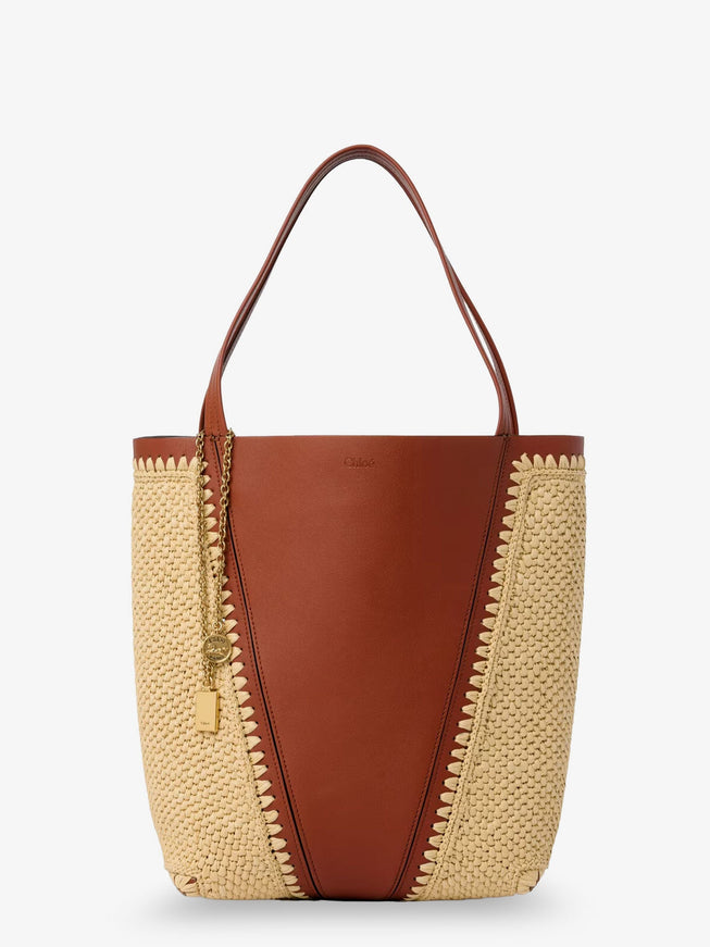 Chloe' Chloé Spin Leather And Raffia Shoulder Bag Uni Claybrown