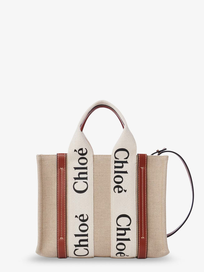 Chloe' Woody Linen And Leather Tote Bag Uni White - Brown 1