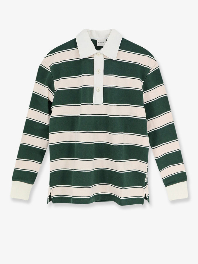 Closed Striped Cotton Rugby Polo Shirt Royalgreen