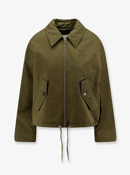 Closed Cotton Jacket With Logo Embroidery Deepolive