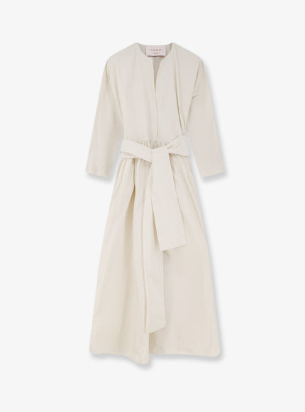 Co.go Long Dress With Belt Bianco
