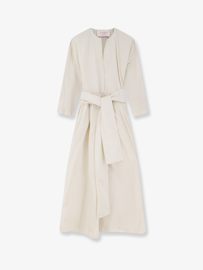 Co.go Long Dress With Belt Bianco
