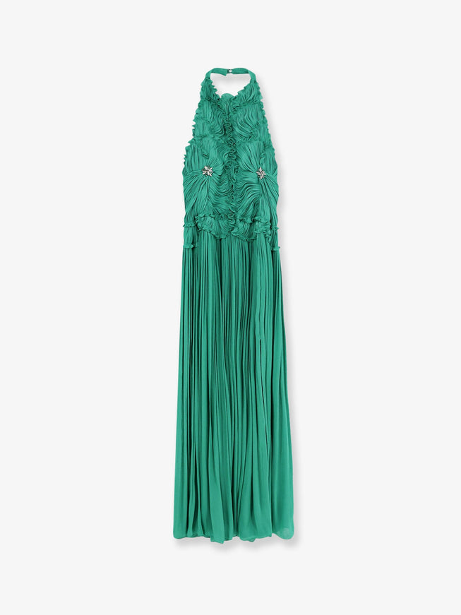 Costarellos Lurex Georgette Long Dress 38 Jade