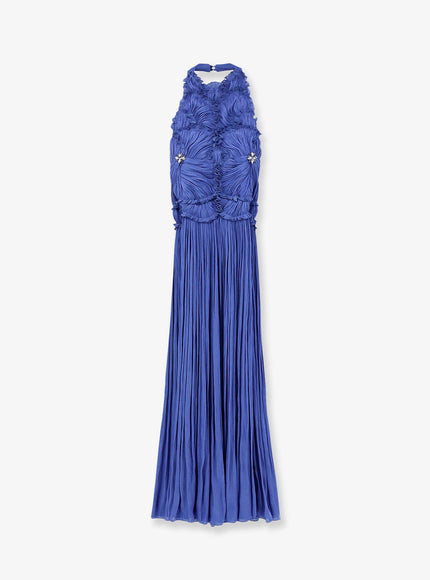 Costarellos Lurex Georgette Long Dress Royal Blue