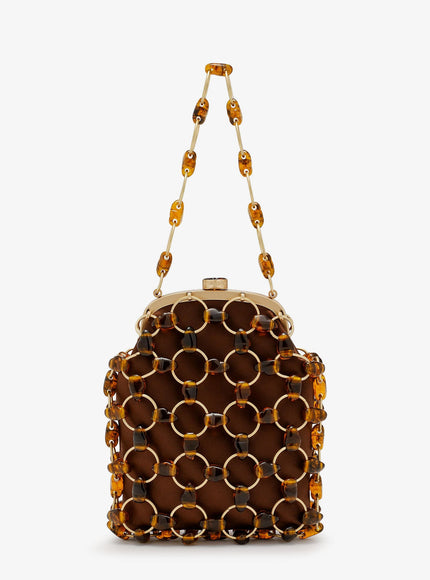 Cult Gaia Brielle Wristlet Leather Handbag With All-Over Pearl Detail Uni Caramel Tortoise