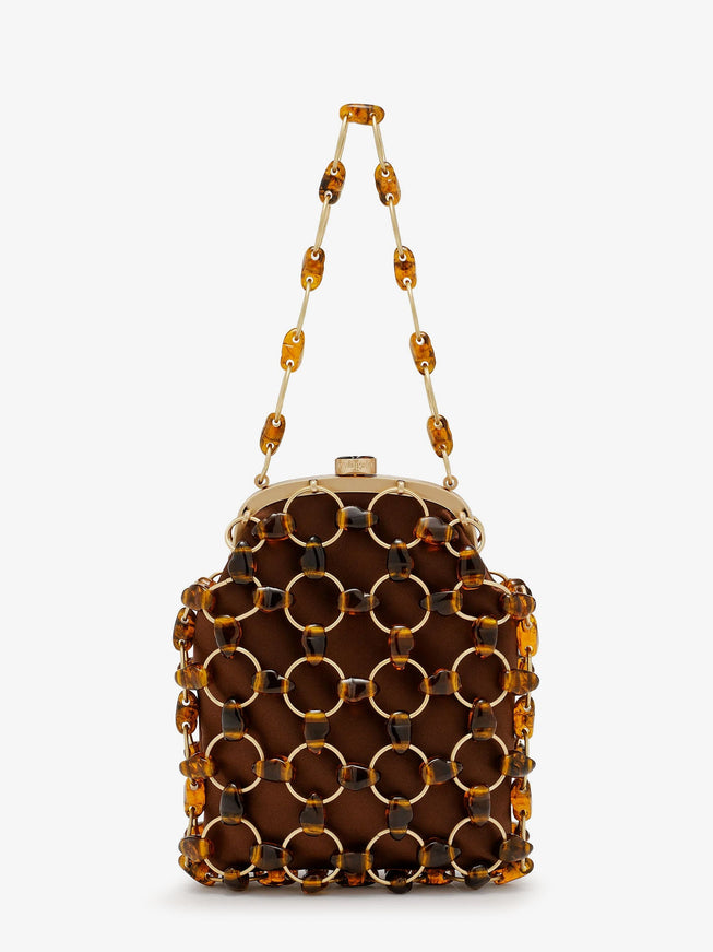 Cult Gaia Brielle Wristlet Leather Handbag With All-Over Pearl Detail Uni Caramel Tortoise