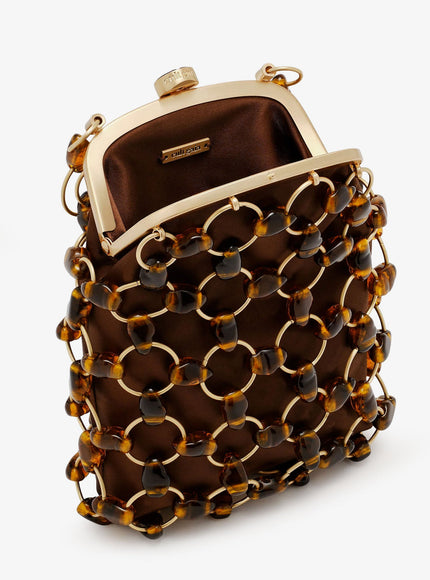 Cult Gaia Brielle Wristlet Leather Handbag With All-Over Pearl Detail