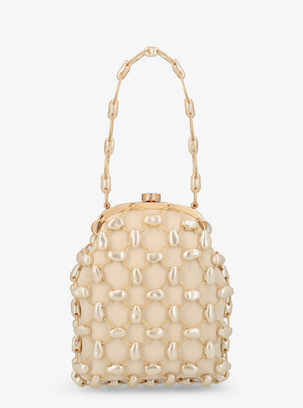 Cult Gaia Brielle Wristlet Leather Handbag With All-Over Pearl Detail Uni Champagne Pearl