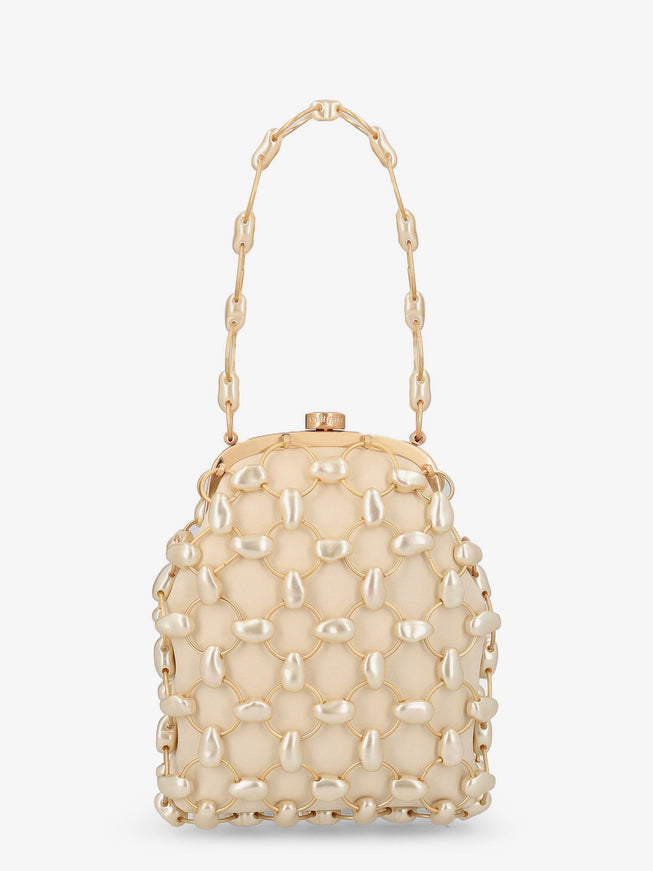 Cult Gaia Brielle Wristlet Leather Handbag With All-Over Pearl Detail Uni Champagne Pearl