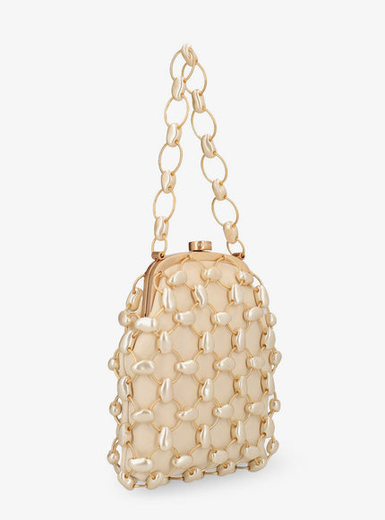 Cult Gaia Brielle Wristlet Leather Handbag With All-Over Pearl Detail