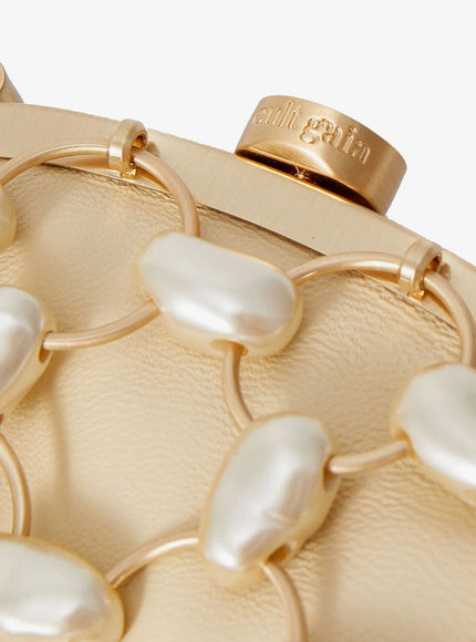 Cult Gaia Brielle Wristlet Leather Handbag With All-Over Pearl Detail