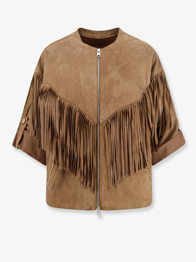 Dfour Fringed Suede Jacket Taupe