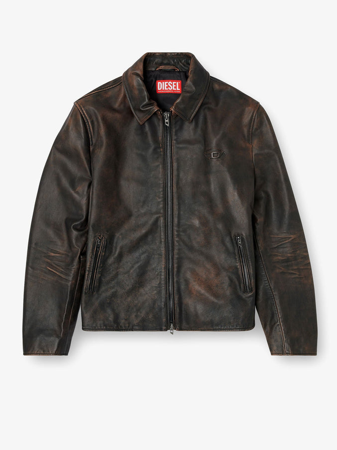 Diesel L-Amar-Wrd Leather Jacket Marrone