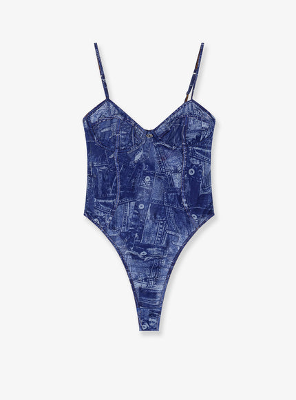Diesel Bridget Nylon Bodysuit With Denim Print Grigio