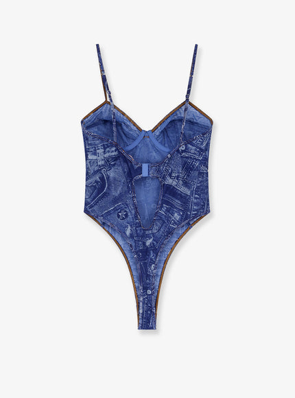 Diesel Bridget Nylon Bodysuit With Denim Print