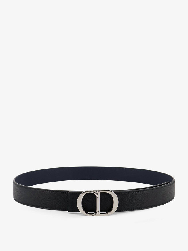 Dior Hammered Leather Belt With Metal Cd Logo Noir Bleu
