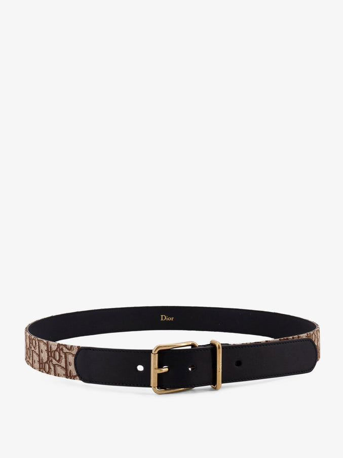 Dior Leather Belt With All-Over Dior Oblique Logo Marron