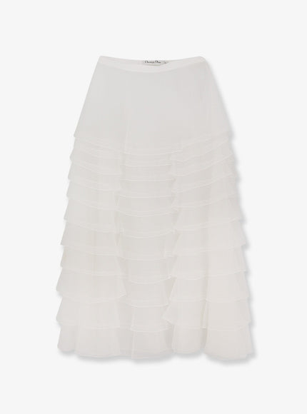 Dior Voile Ruffle Skirt 36 Ecru
