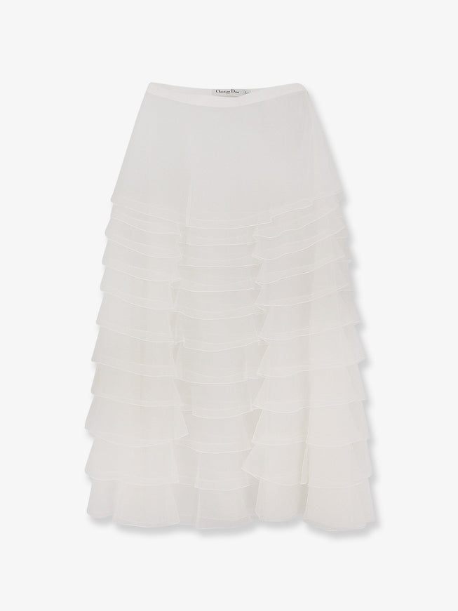 Dior Voile Ruffle Skirt 36 Ecru