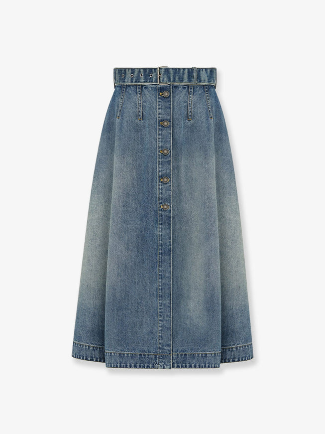 Dior Flared Midi Denim Skirt Bleu