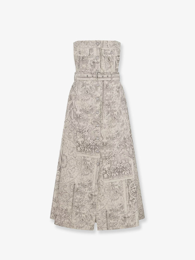 Dior Dior Barocco Cotton And Linen Flared Midi Dress Fantasie