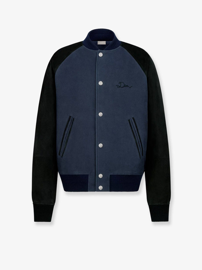 Dior Dior Ribbon College Cotton And Suede Bomber Bleu