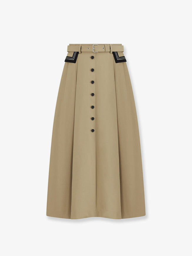 Dior Flared Midi Cotton Skirt Beige