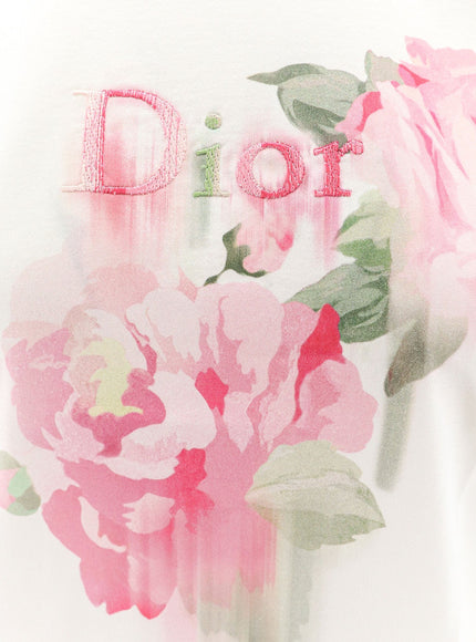 Dior Cotton T-Shirt With Dior Painted Roses Print