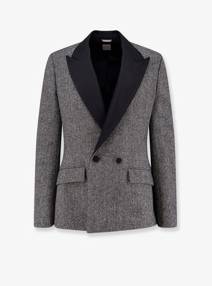Dior Bar Herringbone Virgin Wool Blazer 48 Gris