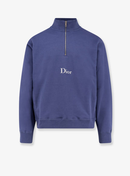 Dior Cotton Sweatshirt With Embroidered Logo On The Front Bleu