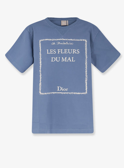 Dior Cotton T-Shirt With Book Cover Embroidery Bleu