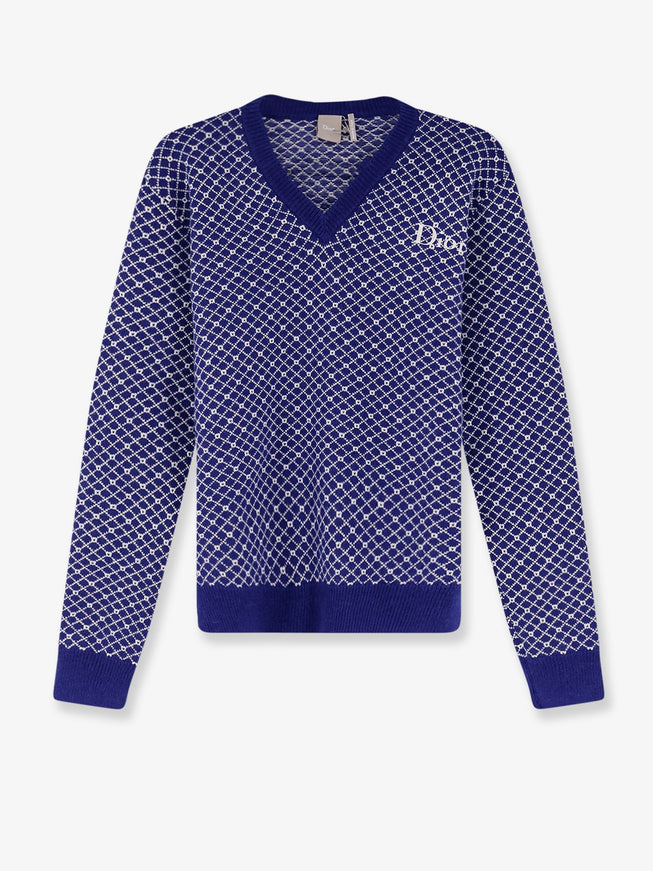 Dior Wool Sweater With Bicolor Pattern Bleu
