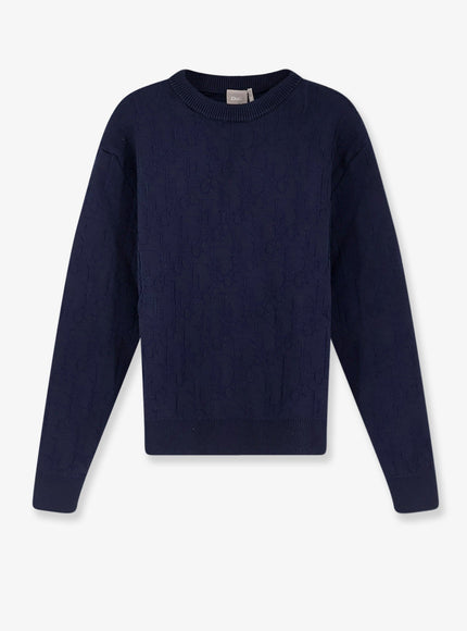 Dior Dior Oblique Cotton Sweater With All-Over Embossed Logo Bleu Marine