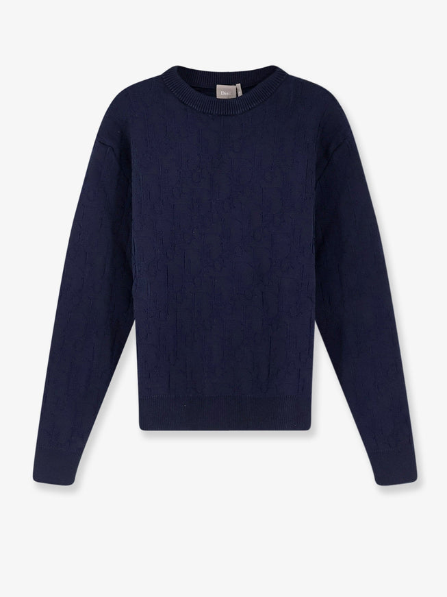 Dior Dior Oblique Cotton Sweater With All-Over Embossed Logo Bleu Marine