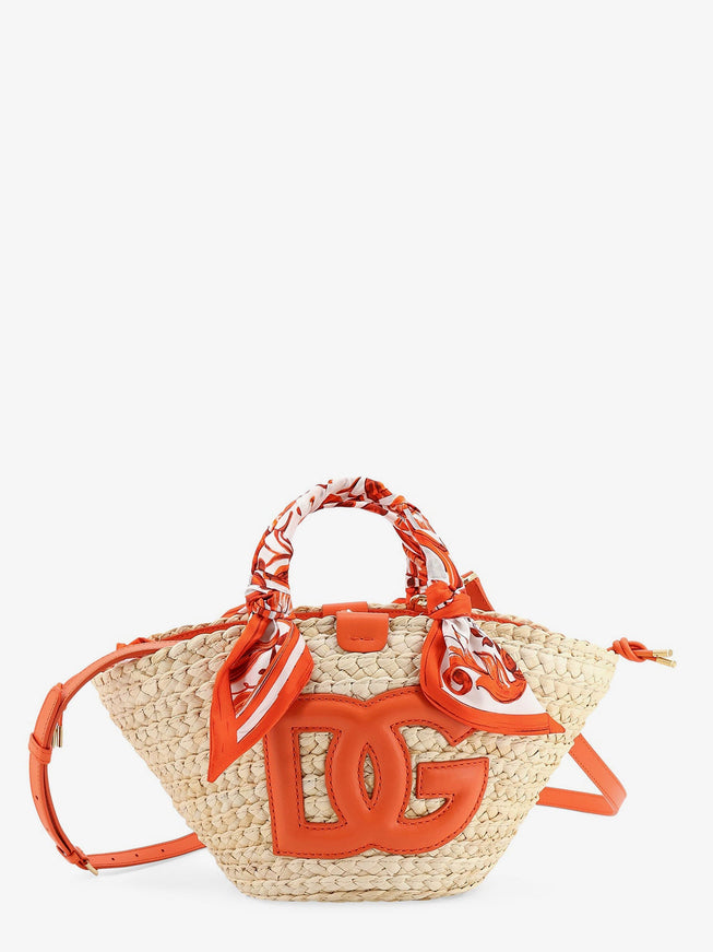 Dolce & Gabbana Maiolica Shoulder Bag In Leather And Raffia Uni Orange