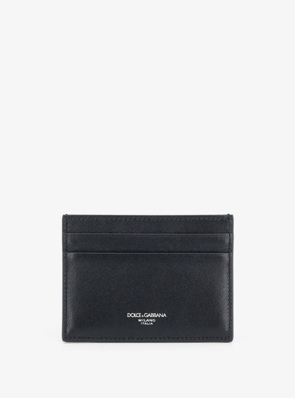 Dolce & Gabbana Leather Card Holder With Metal Logo Tag Uni Nero
