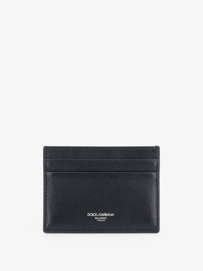 Dolce & Gabbana Leather Card Holder With Metal Logo Tag Uni Nero