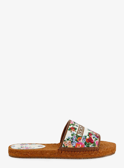 Dolce & Gabbana Canvas Sandals With Embroidered Logo On The Front Multicolor