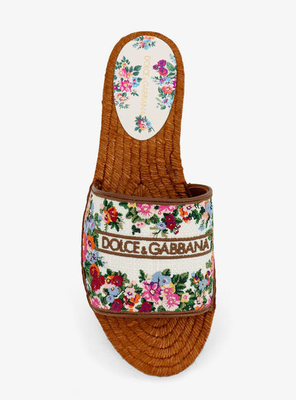 Dolce & Gabbana Canvas Sandals With Embroidered Logo On The Front